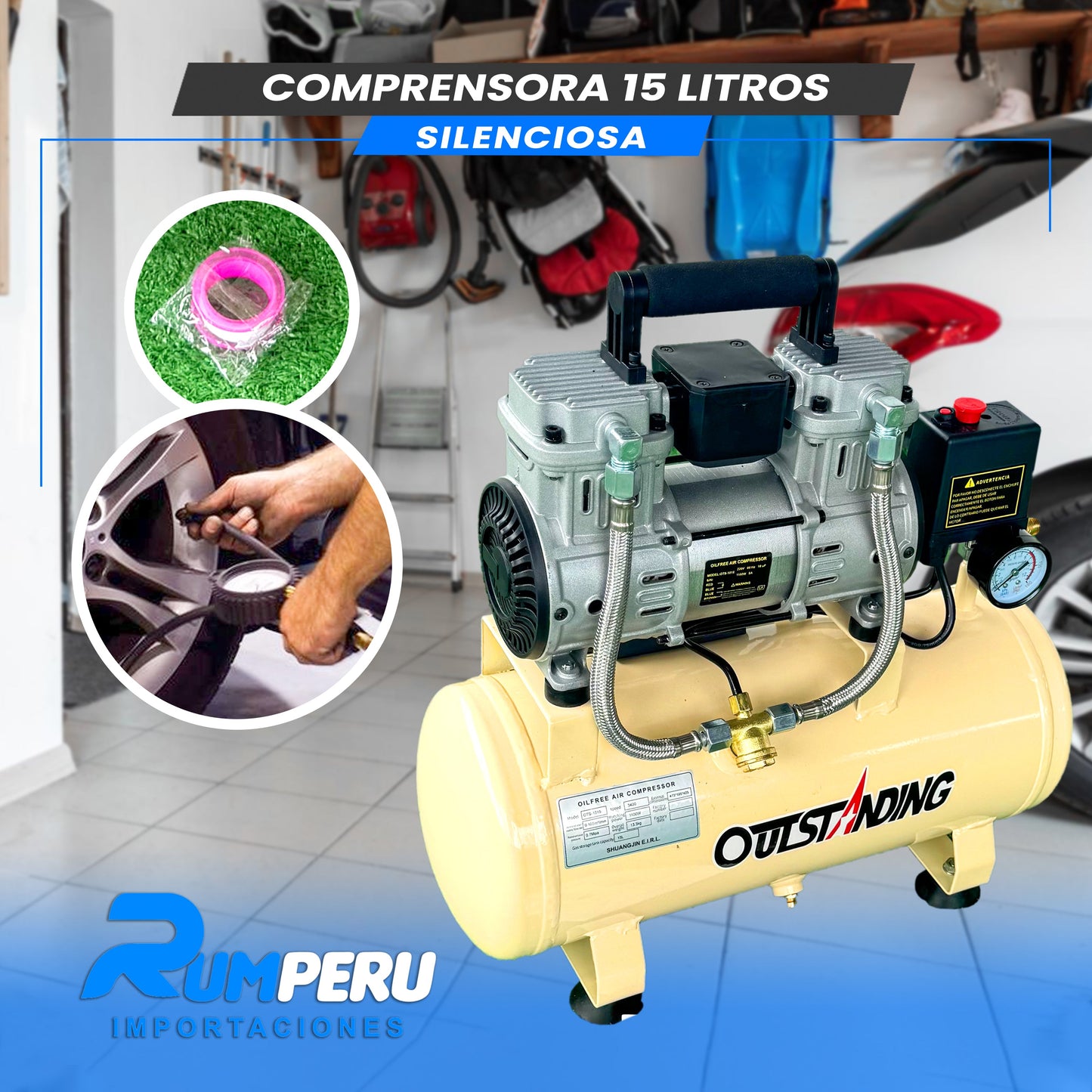 COMPRESORA 15 LITROS SILENCIOSA