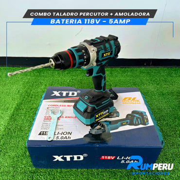 COMBO TALADRO PERCUTOR + AMOLADORA BATERIA 118V 5 AMPERIOS