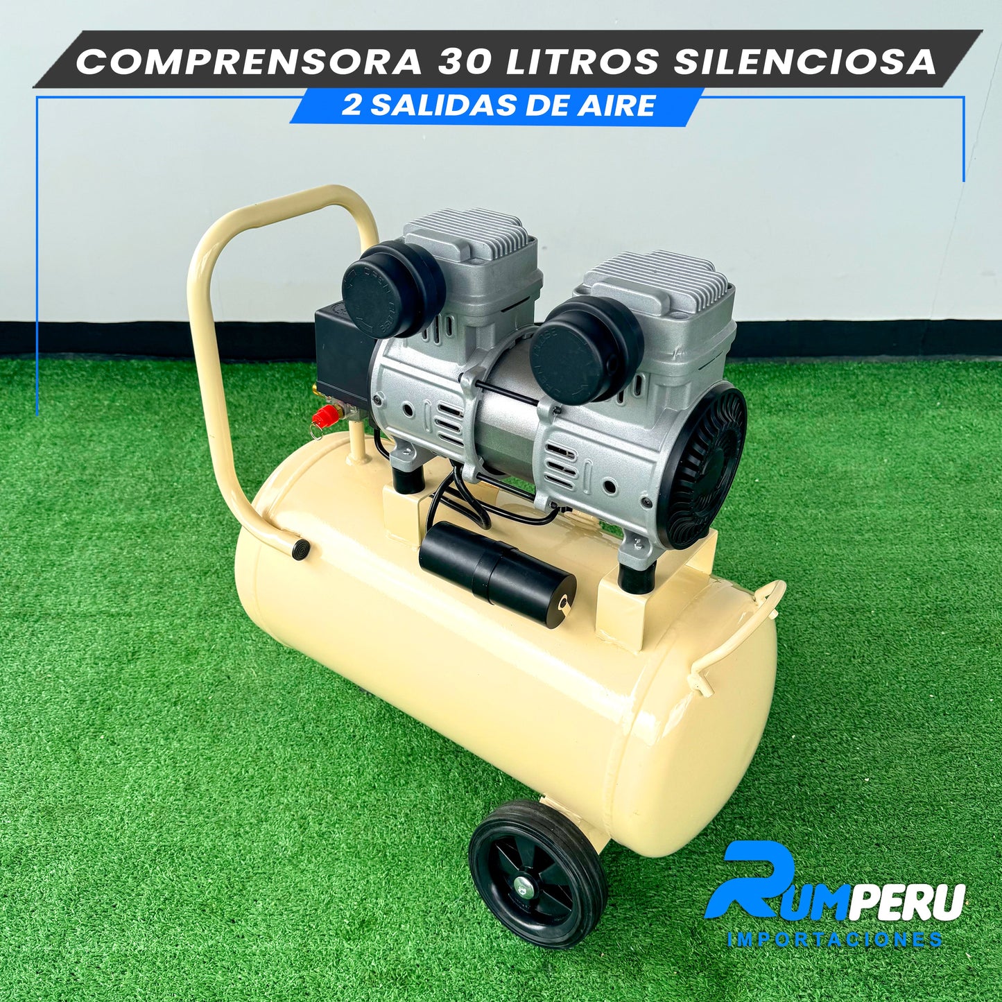 COMPRESORA 30 LITROS SILENCIOSA, 2 SALIDAS DE AIRE