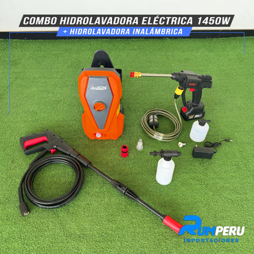 COMBO HIDROLAVADORA ELÉCTRICA 1450W + HIDROLAVADORA INALÁMBRICA