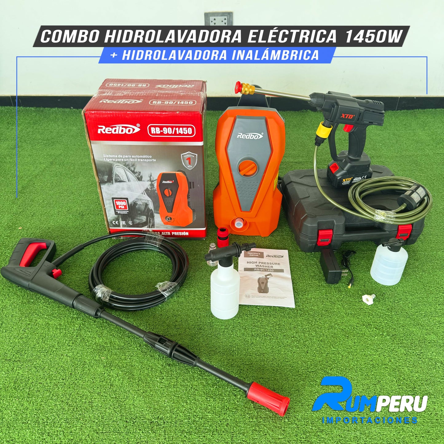 COMBO HIDROLAVADORA ELÉCTRICA 1450W + HIDROLAVADORA INALÁMBRICA