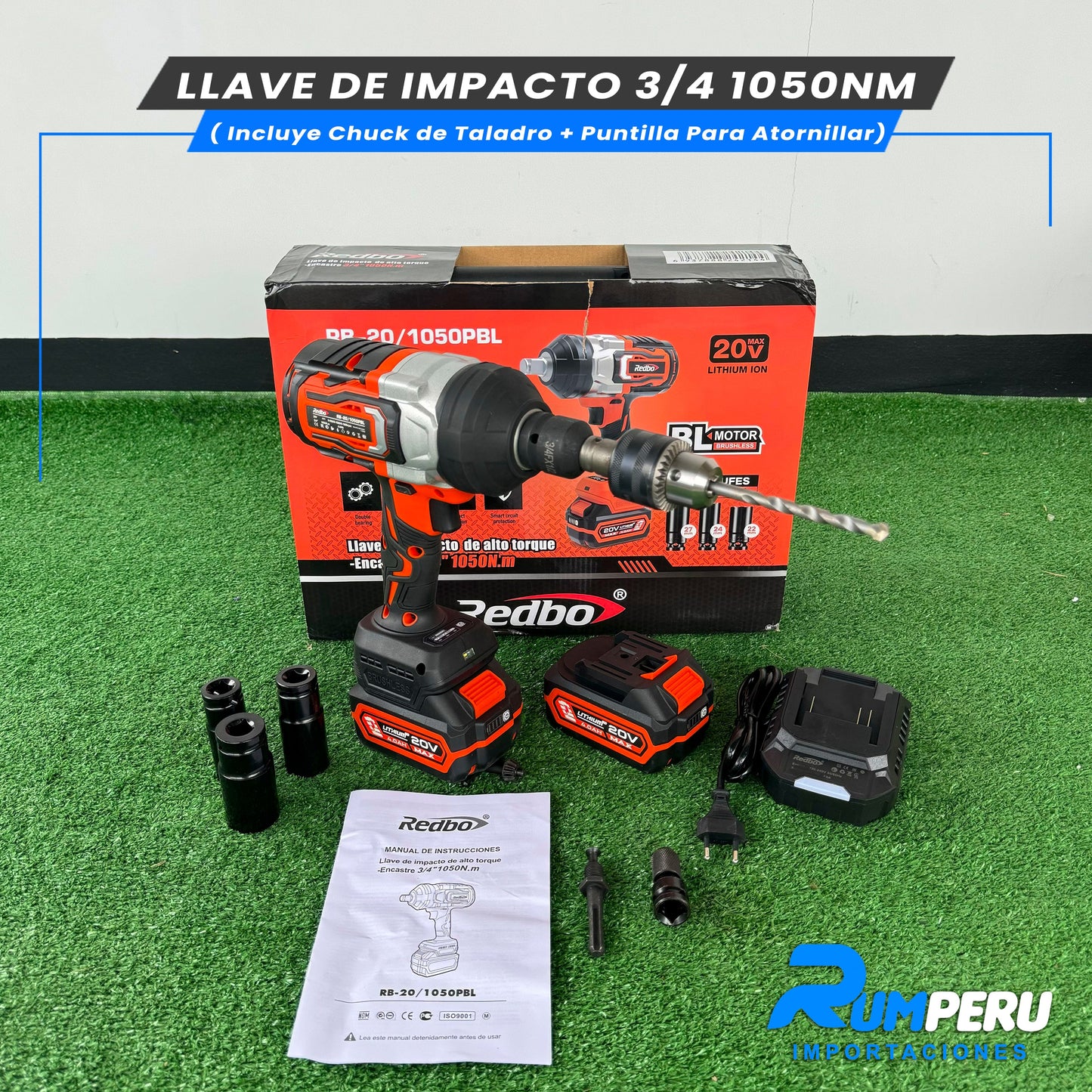 LLAVE D IMPACTO 3/4 1050NM (INCLUYE CHUCK DE TALADRO + PUNTILLA PARA ATORNILLAR)