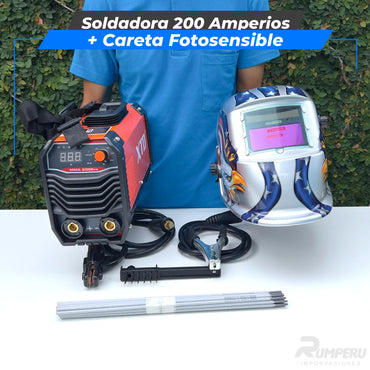 Soldadora 200 Amperios + Careta Fotosensible