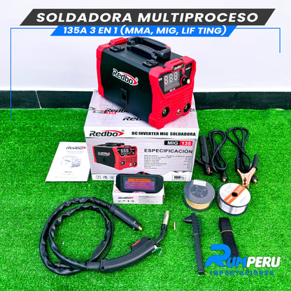 Soldadora Multiproceso MIG 135 Amperios (3 EN 1)