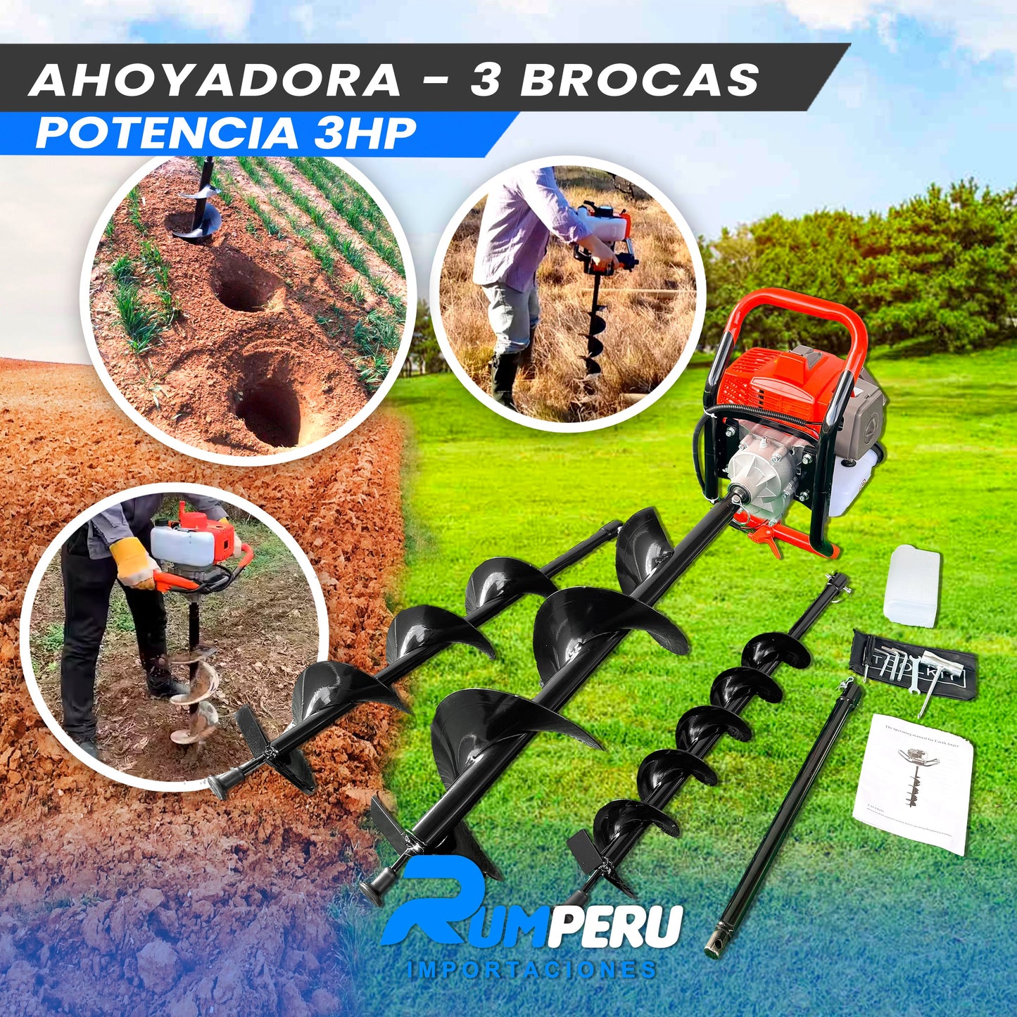AHOYADORA CON 3 BROCAS POTENCIA 3HP