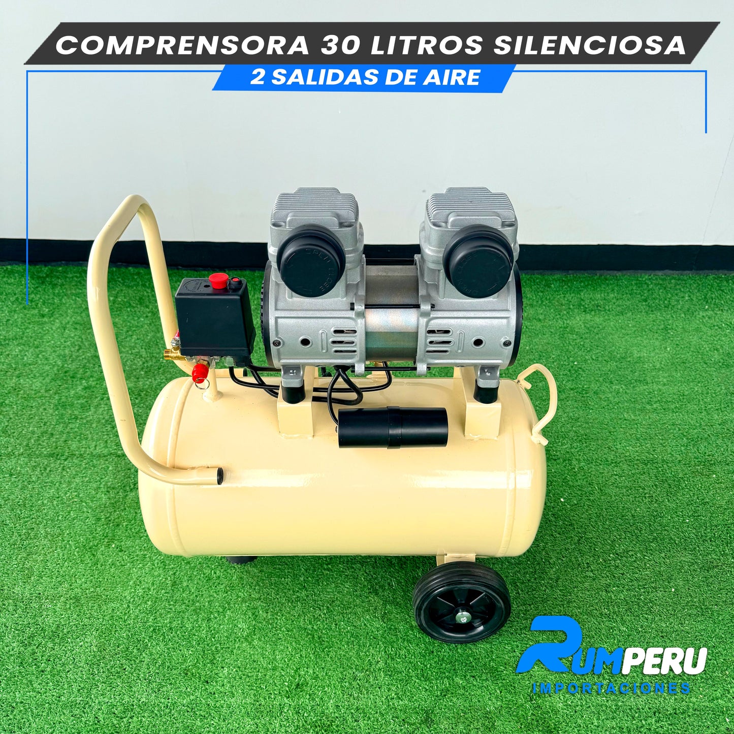 COMPRESORA 30 LITROS SILENCIOSA, 2 SALIDAS DE AIRE