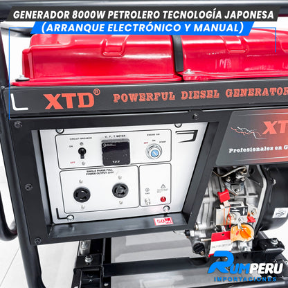 Generador 8000W Petrolero tecnología japonesa, arranque eléctrico y Manual