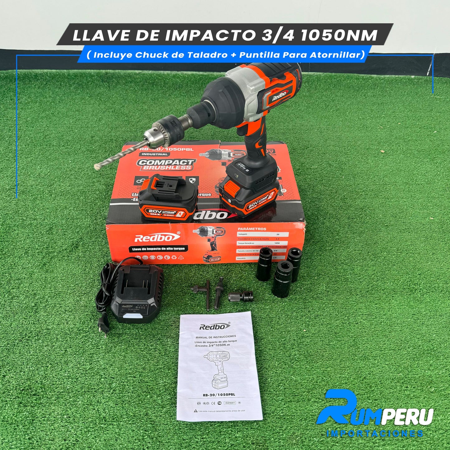 LLAVE D IMPACTO 3/4 1050NM (INCLUYE CHUCK DE TALADRO + PUNTILLA PARA ATORNILLAR)