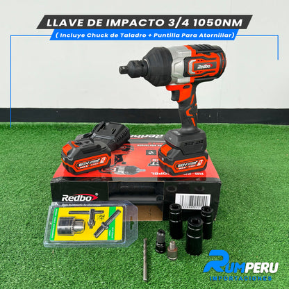 LLAVE D IMPACTO 3/4 1050NM (INCLUYE CHUCK DE TALADRO + PUNTILLA PARA ATORNILLAR)