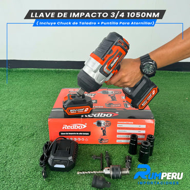 LLAVE D IMPACTO 3/4 1050NM (INCLUYE CHUCK DE TALADRO + PUNTILLA PARA ATORNILLAR)