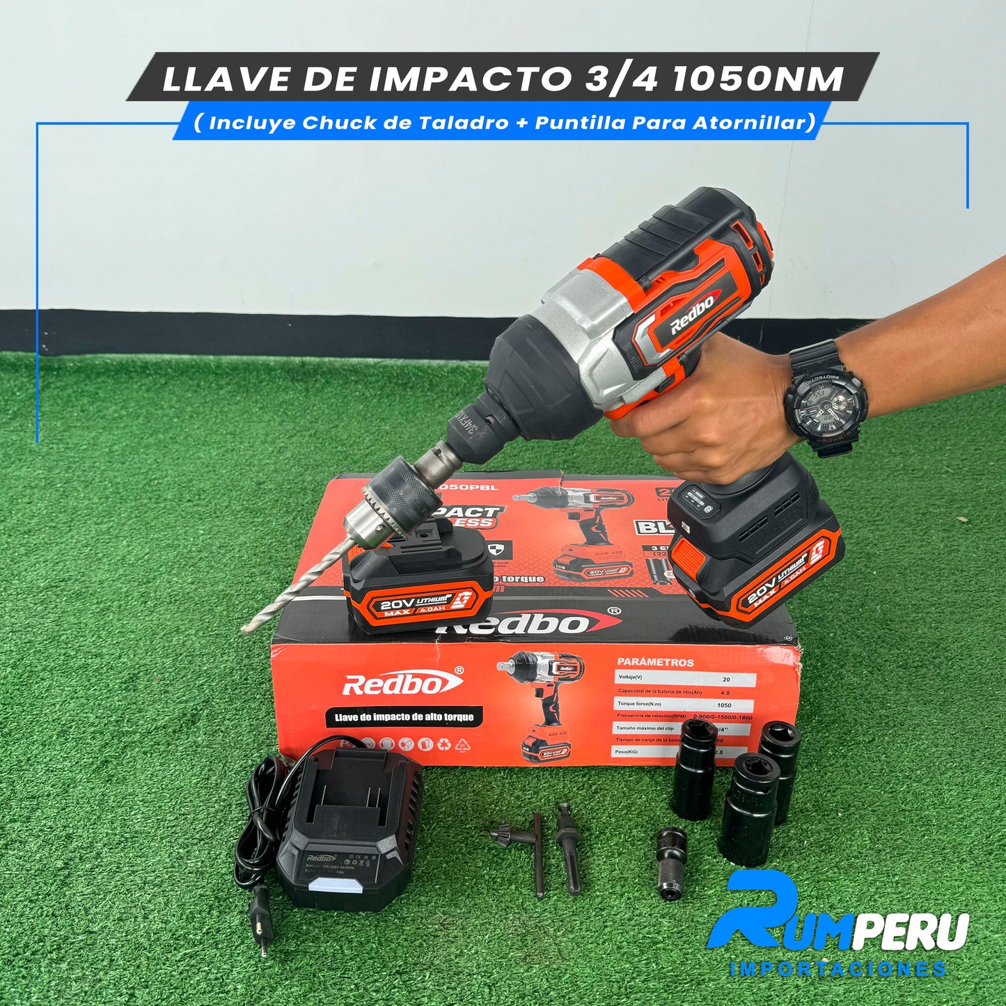 LLAVE D IMPACTO 3/4 1050NM (INCLUYE CHUCK DE TALADRO + PUNTILLA PARA ATORNILLAR)