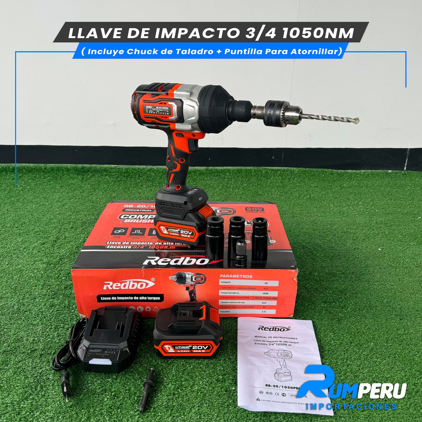 LLAVE D IMPACTO 3/4 1050NM (INCLUYE CHUCK DE TALADRO + PUNTILLA PARA ATORNILLAR)
