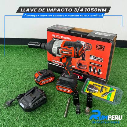 LLAVE D IMPACTO 3/4 1050NM (INCLUYE CHUCK DE TALADRO + PUNTILLA PARA ATORNILLAR)