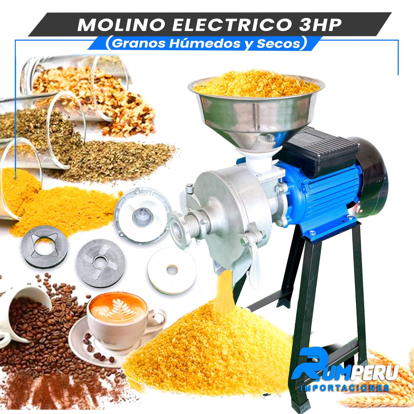 Molino Eléctrico 3HP (Granos Húmedos y Secos)