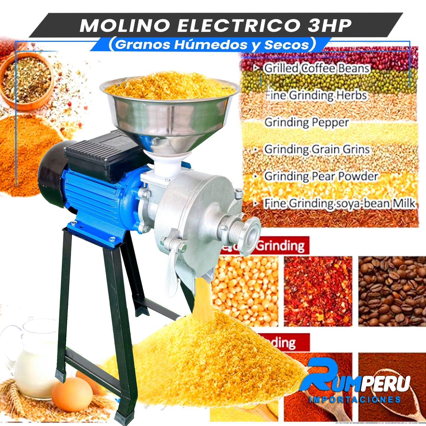Molino Eléctrico 3HP (Granos Húmedos y Secos)