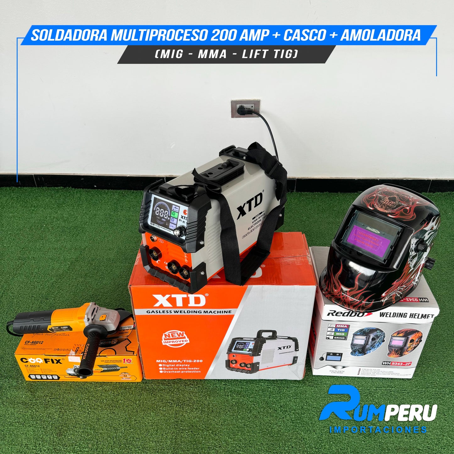Soldadora Multiproceso 200A + Casco + Amoladora