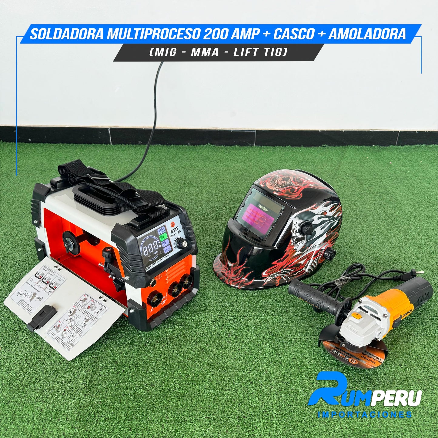 Soldadora Multiproceso 200A + Casco + Amoladora