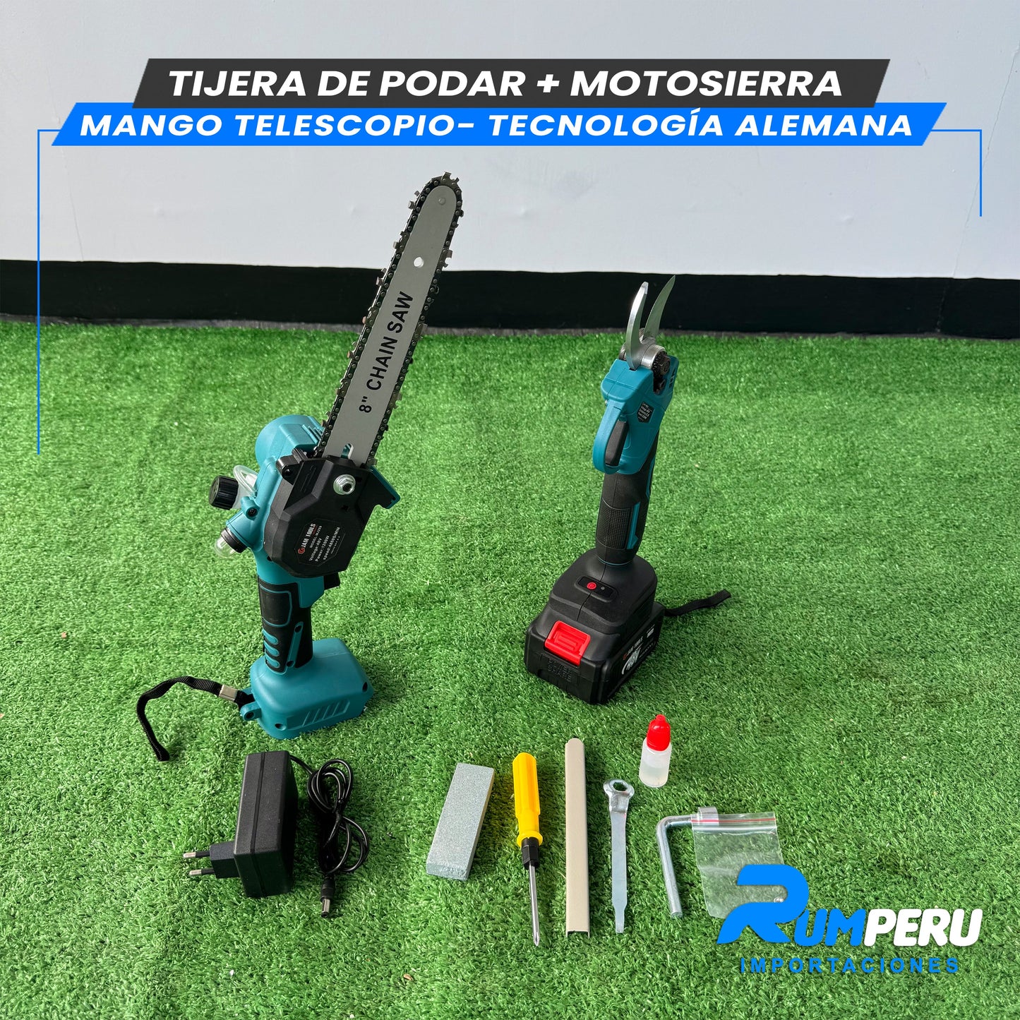TIJERA DE PODAR + MOTOSIERRA MANGO TELESCOPIO -TECNOLOGÍA ALEMANA