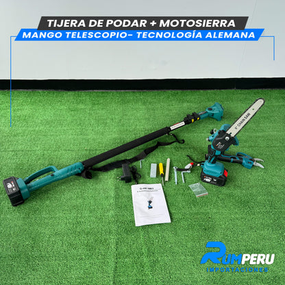 TIJERA DE PODAR + MOTOSIERRA MANGO TELESCOPIO -TECNOLOGÍA ALEMANA