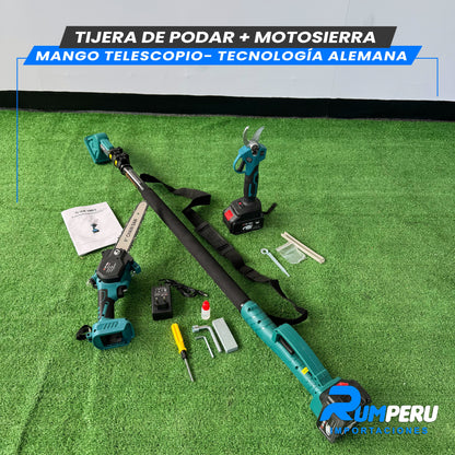 TIJERA DE PODAR + MOTOSIERRA MANGO TELESCOPIO -TECNOLOGÍA ALEMANA