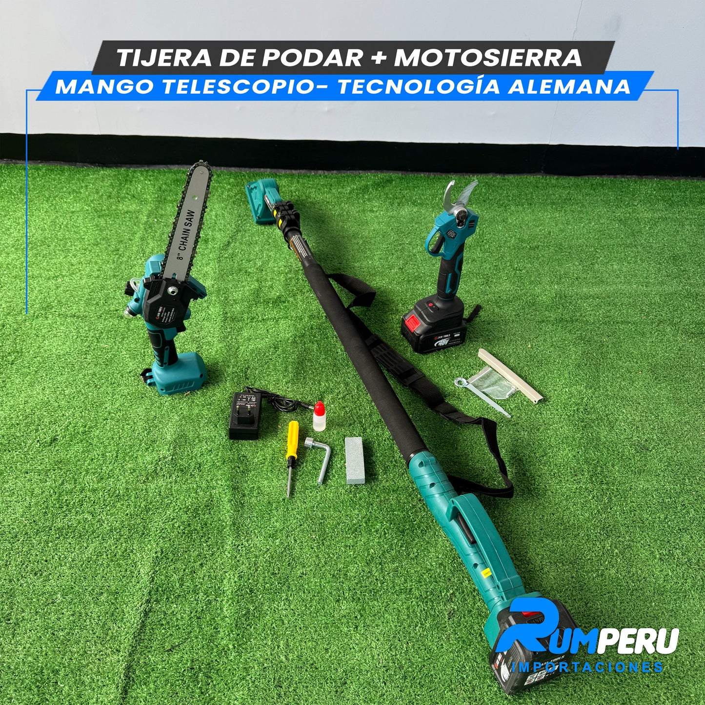 TIJERA DE PODAR + MOTOSIERRA MANGO TELESCOPIO -TECNOLOGÍA ALEMANA
