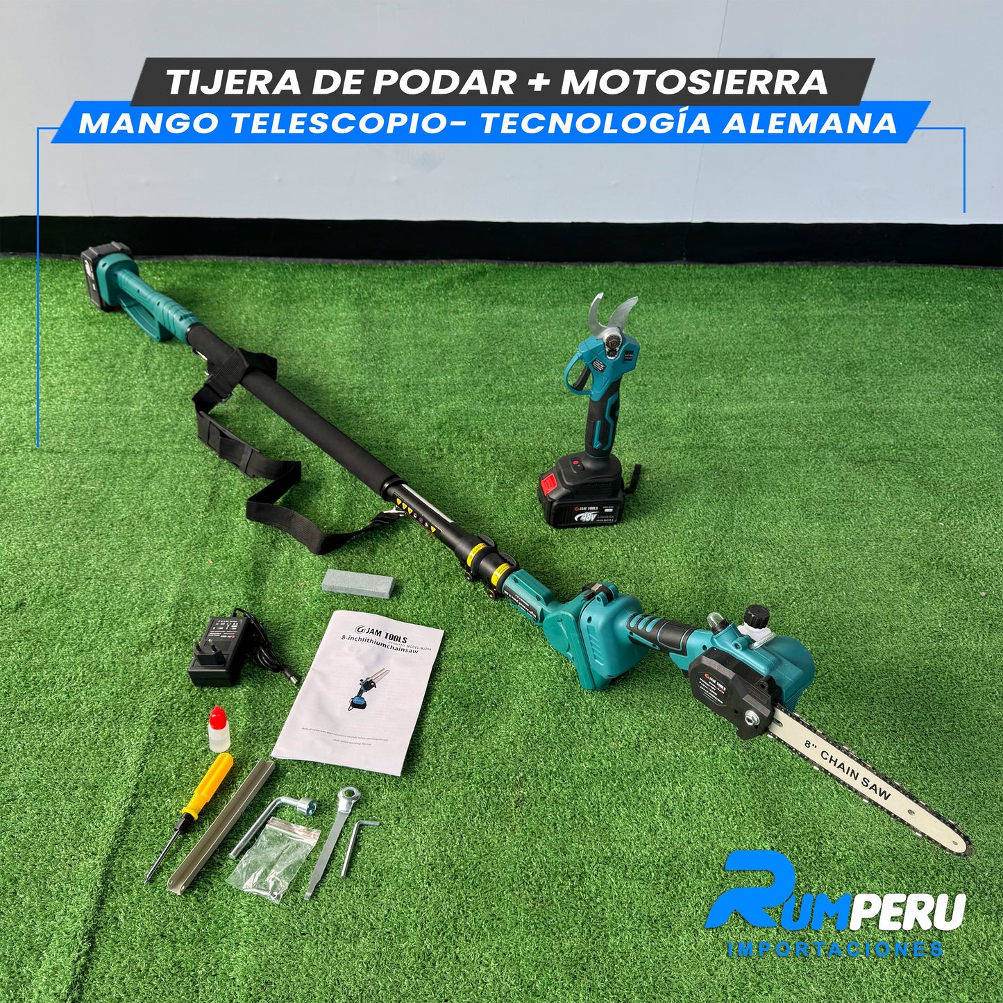 TIJERA DE PODAR + MOTOSIERRA MANGO TELESCOPIO -TECNOLOGÍA ALEMANA