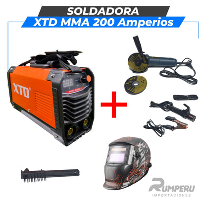 Soldadora 200 Amperios + Amoladora 850W + Careta Fotosensible
