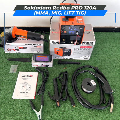 Soldadora Redbo PRO 120A + Amoladora 900W (MMA, MIG, LIFT TIG)
