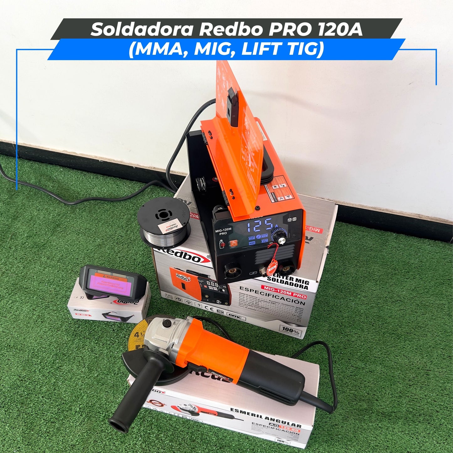 Soldadora Redbo PRO 120A + Amoladora 900W (MMA, MIG, LIFT TIG)