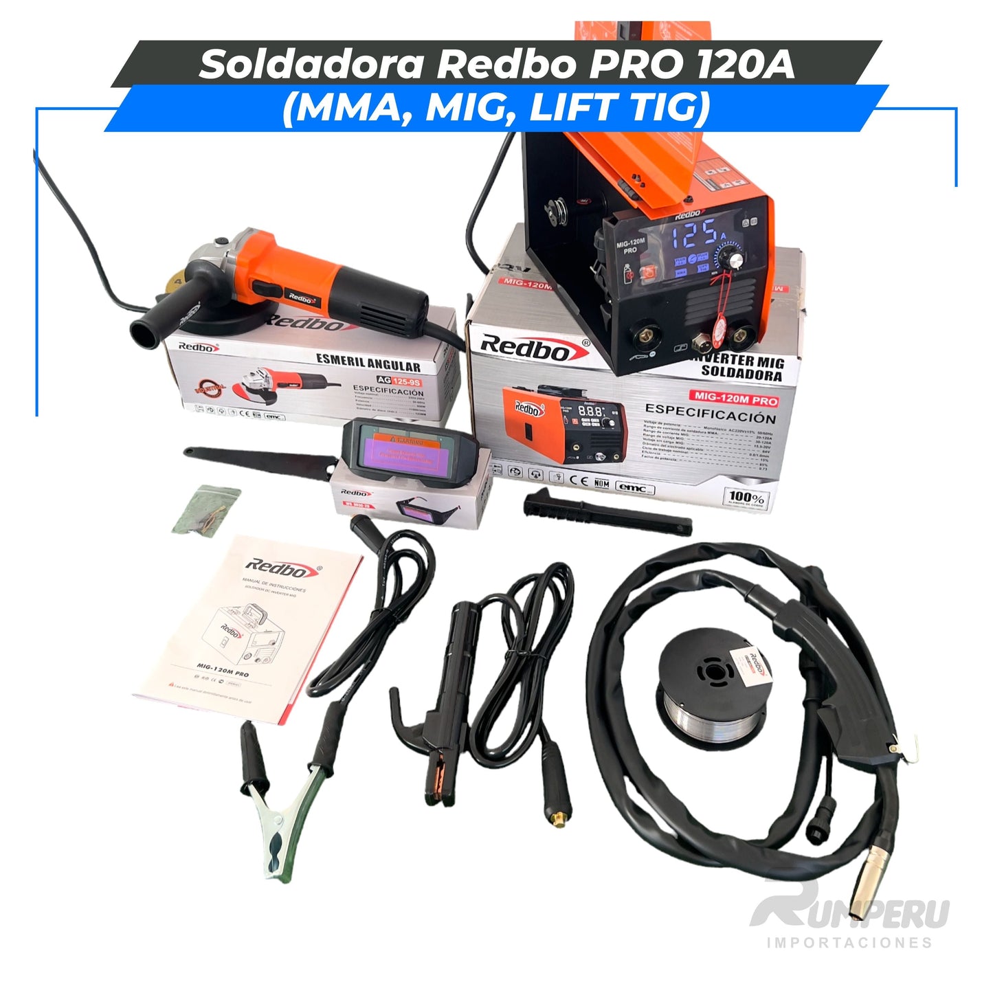 Soldadora Redbo PRO 120A + Amoladora 900W (MMA, MIG, LIFT TIG)